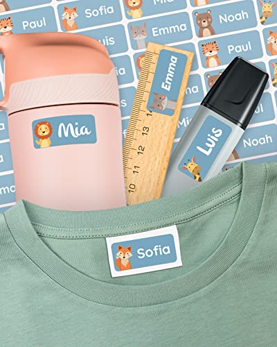 melu kids® Etiquetas para Ropa Personalizadas (120 piezas, azul) - No es necesario planchar, pegatinas personalizadas para pegar y lavables a máquina (lavadora y lavavajilas)