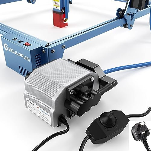 SCULPFUN Air Assist Pump, Laser Engraving Machine Accessories, Air Assist Laser Cutter for S10 Laser Engraving for Smoother Cut and Engraving Edges, 0-30 L/min, Adjustable Speed Low Noise 40dB