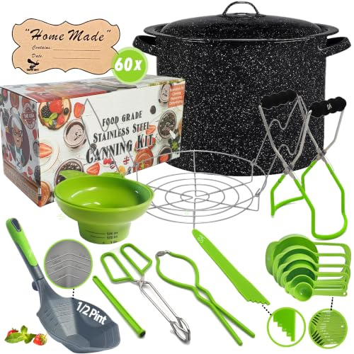 Supa Ant Canning Supplies - Water Bath Canning Pot with Rack & Lid - Starter Kits Set for Beginners - Stainless Steel Water Bath Canner Kit & Rack - Rack, XL Ladle, Measuring Cups, Kitchen Funnel