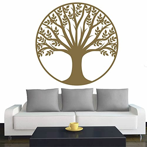 INDIGOS UG - Wandtattoo Wohnzimmer - Wandaufkleber Baum des Lebens - 2 - Lebensbaum Weltenbaum - 80x80 cm - Gold - Aufkleber Kinderzimmer Schlafzimmer Küche Badezimmer Büro Dekoration