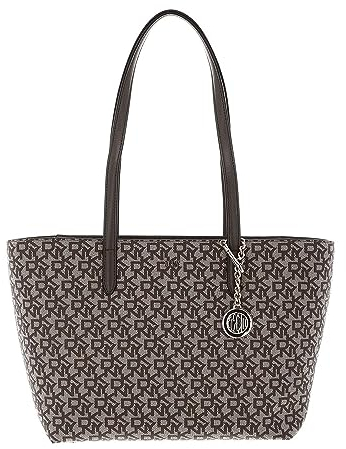 DKNY Women's Bryant Medium Bag in Coated Logo Tote, Chino/Truffle