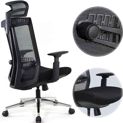 Realm of Thrones ADMIRAL Ergonomic Office Chair with Adjustable Seat-depth & Back-height, 4D Armrests, 3D Headrest, Adaptive Lumbar Support, Mesh Back, Comfort Cushion Seat, Swivel Heavy Duty (Grey)