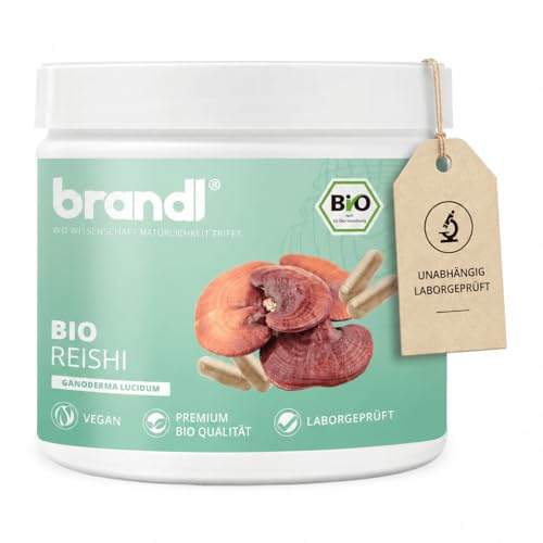 brandl® Bio Reishi Kapseln hochdosiert mit 1.300mg Reishi Pulver pro Dosis | Rei shi Pilz Abgefüllt in Deutschland, Vegan & ohne Zusätze
