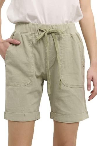 KAFFE Shorts KAnaya Damen Shorts Kurze Hose Sommer Freizeithose Leichte Kordelzug mit Taschen Seagrass 38