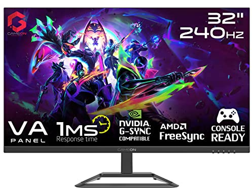 GAMEON 32 inch FHD (1920 x 1080) Flacher VA-Gaming Monitor, 240Hz, 1 ms, HDMI 2.1 konsolenkompatibel, mit G-Sync und und Free Sync - Schwarz (GOP32FHD240VA)