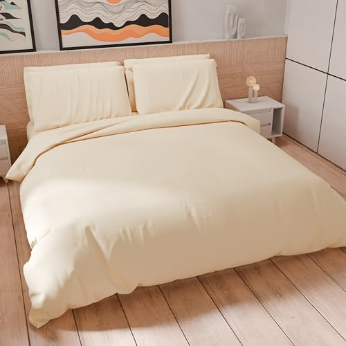PETTI Artigiani Italiani - Single Duvet Cover Set 150 x 200 cm (1 Pillow Case 50 x 80 cm Included), Soft Microfibre Duvet Cover Set, Plain Cream