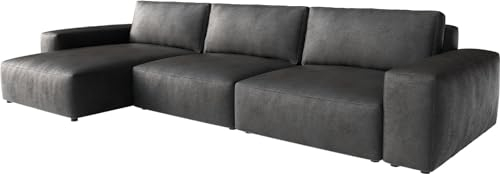 DELIFE Eckcouch Lanzo XL Lederimitat Vintage Anthrazit 380x180 cm Recamiere variabel