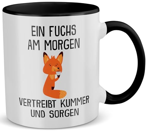 22Feels Fuchs Tasse mit Spruch Wald Tier Büro Förster Geschenk für Frauen und Männer Deko Kollege Kaffeetasse (Zweifarbig Weiss-Schwarz)