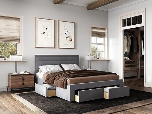 Flair Heybrook 4 Drawer Fabric Bed Grey - Kingsize