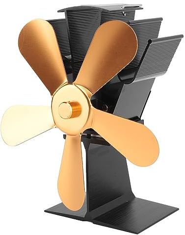 Topiky Wood Stove Fan, 5 Blades Heat Powered Stove Fan, Silent Self Powered Thermal Energy Fireplace Fan for Wood Burning Stove, Pellet, Log Burner Fireplace (Gold)
