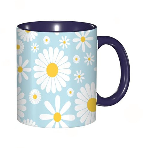 Tasse Mug,Weißes Kosmos-Blumenmuster isoliert auf blauem Hintergrund, Vektorillustration EPS 10,Kaffeetasse - Kaffeebecher mit Fassungsvermögen von 330 ml