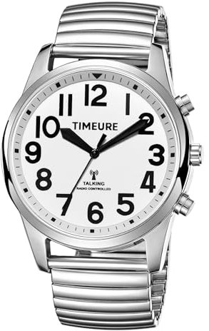 Sprechende Uhr mit Jumbo-Zahlen, selbsteinstellend, für blinde Männer, Senioren, Sehbehinderte oder ältere Menschen, Geschenk für Vater, silber, Modern