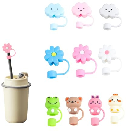 Leogony 10PCS Straw Cover Cap for Stanley Cup, Cute Cartoon Straw Topper Accessories for 10mm Straws