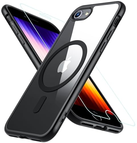 Hülle Kompatibel für iPhone SE 2020, iPhone SE 2022 Hülle iPhone 8/7 Hülle, Magnetisch Handyhülle iPhone SE 2/3 mit HD Schutzfolie Glas für MagSafe Stoßfeste Schutzhülle iPhone SE 2022 Case (Schwarz)