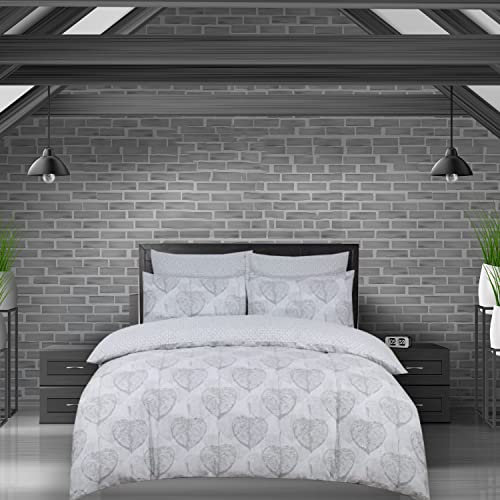 DTEX HOMES Double Duvet Set 220 Thread Count 100% Egyptian Cotton Reversible Printed Hotel Quality Duvet Cover Sets Ultra Soft Easy Care Double Bedding Set (Heart Leaf)