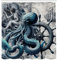 ABAKUHAUS Bleu Rideau de Douche, Concept Nautique De Marine Gothique Cauchemar Des Marins Kraken Sirène, Material Resistente al Agua Durable Estampa Digital, 175 cm x 200 cm, Gris Bleu Foncé et Ivoire