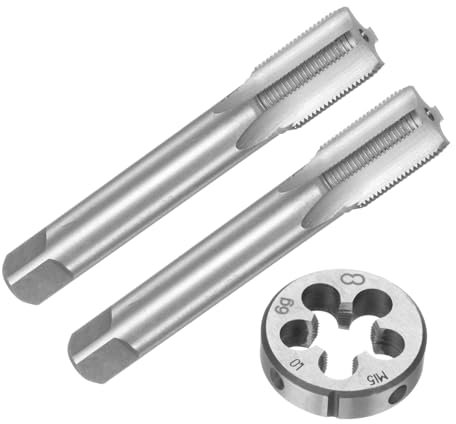 QUARKZMAN Set di 3pz Maschio e Filiere, Metrico M15 x 1 Maschio Filettatura e Filiere Rotondo, Kit di Attrezzi per Filettatura e Maschiatura per Riparazione di Dadi Viti