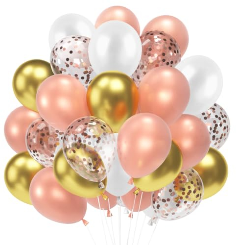 60 Palloncini Oro Rosa, Metallo Dorati Palloncini, Palloncini Coriandoli Oro Rosa, Bianco Opaco Palloncini in Lattice per Compleanno Matrimonio Anniversario Battesimo Prima Matrimonio Laurea Festa