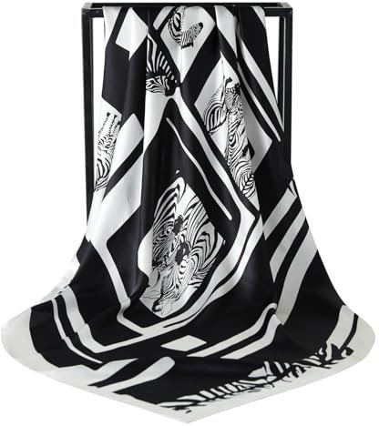 WUZININGLE Kopftuch aus 100 % Maulbeerseide zum Schlafen, 88,9 x 88,9 cm, quadratisch, Seide, Haarschal für Damen, leichtes Bandana, groß, Brave Zebra-Schwarz, 35x 35 inches