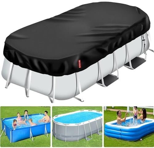 VniYors Poolabdeckung Rechteckig, Pool Abdeckplane, Uv-Schutz Pool Abdeckplane, Ohne Kordelzug und Spikes(265×175×20cm Schwarz)