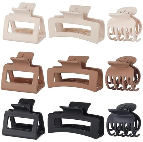 EUDUQ 9 Stück Haarklammer,Große Rechteckig Haarklammern für Damen,Mittelgroße Klauen-Haarspangen für Mädchen,Matt Hairclips,Acryl Rutschfestes Haarklammern für Dickes Haar,Dünnes Haar