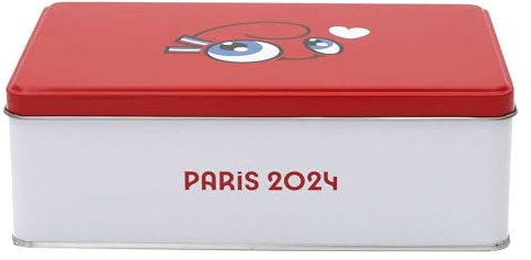 PARIS 2024, CJO5119, Boite Métal Mascotte Love 6.9x13x19.6 cm, Produit Officiel sous Licence, Boite de Rangement pour la cuisine, Boite de Conservation Sucre céréales