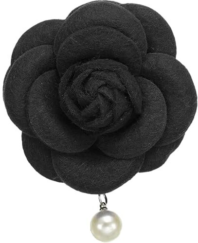 Broches en Forme de Fleur de Camélia, Broches Vintage en Tissu avec Perles Artificielles, Élégantes Épingles Florales pour Femmes, Chapeau, Robe, Chemise, Cravate, Violet (Noir)