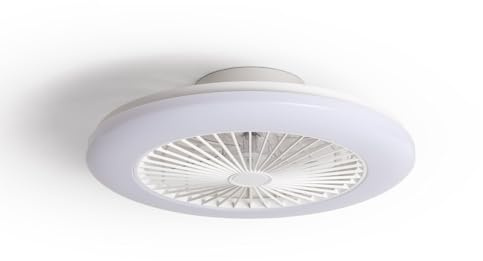 TECHBREY - Ventilador de Techo LED SMART WIFI | 2 Luces RGB+W | 6 Velocidades | Silencioso | Modo Verano-Invierno | Control por App y Alexa | Ø 50cm, Blanco, Acrilonitrilo butadieno estireno
