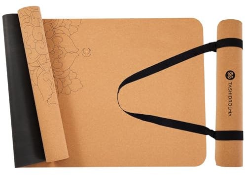 TASHIDROLMA Yogamatte Kork Rutschfest, Gymnastikmatte Mit Tragegurt, Trainingsmatte Pilates Matte Fitnessmatte Sportmatte Für Einsteiger Und Fortgeschrittene, Dicke 4 mm (183x61cm)