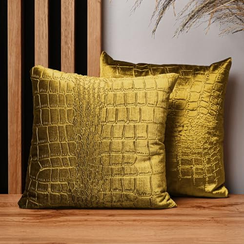 MG Design 2er Set Kissenbezüge 30 x 30 cm in Gold – mit Reißverschluss, strukturstark mit Kroko-Prägung, weich & pflegeleicht