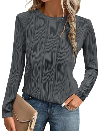 Gemulate Ladies Tops clasi Women's Solid Color Tops Ladies Long Sleeve t Shirt Thick Shirts Elegant Spring Autumn Clothes for Women Dark Grey XL