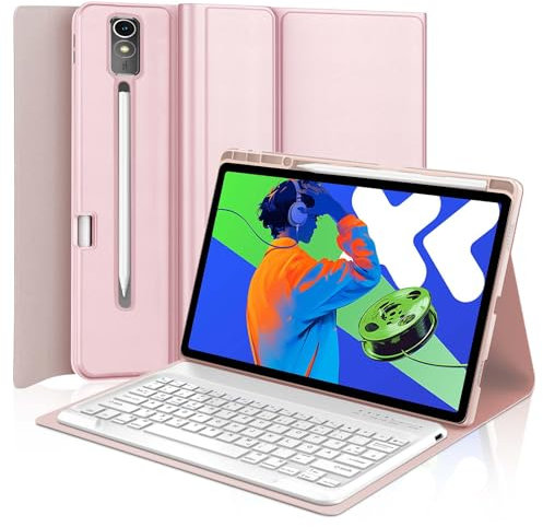 IVEOPPE Hülle mit Tastatur für Lenovo idea Tab Pro 12.7 2025, Bluetooth Abnehmbare Magnetisch QWERTZ Tastatur für Lenovo Idea Tab Pro 12.7 Zoll 2025 (TB-373FU/TB-375FC), Rosa