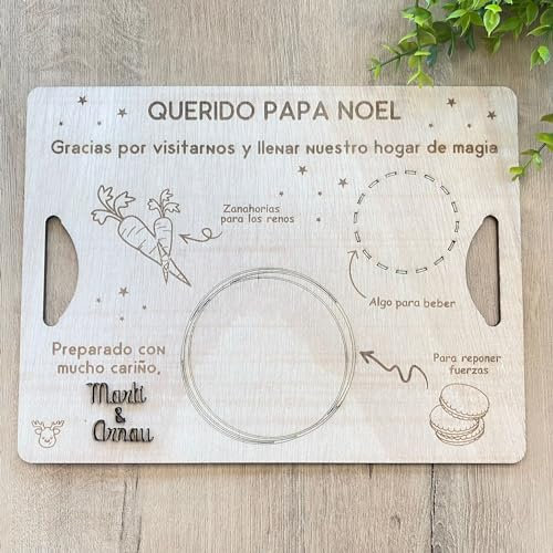 Bandeja de Madera Personalizada para Papá Noel – Ideal para Dejar Comida a Santa y los Renos. BANDEJA MADERA PARA SANTA CLAUS PERSONALIZABLE. Tradición navideña familiar. 2 modelos a escoger