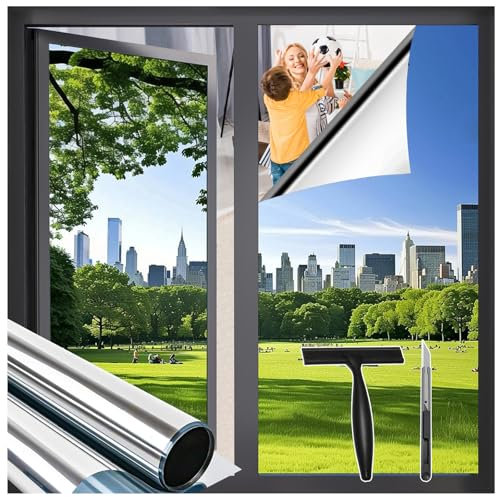 Zindoo Film Fenetre Anti Regard Film Anti Chaleur Film Miroir avec Kit de Pose 59.5×200cm Anti UV Bon Effet Miroir Protection de la Vie Privée Protéger du Soleil pour Fenêtre Maison Bureau Magasin