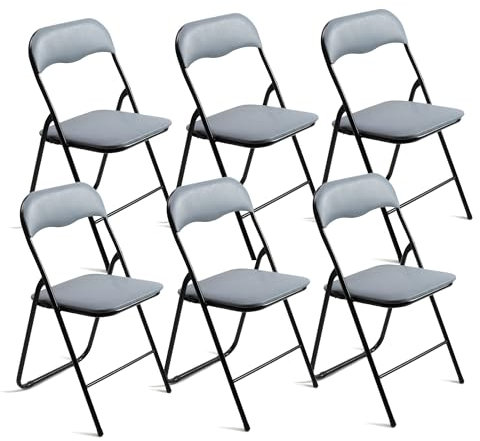 THE SECRET HOME - Pack de 1, 2, 4 y 6 Sillas Plegables Acolchadas - Asiento Auxiliar para el Hogar - Ideal para Cocina, Comedor, Salón, Dormitorio - 44 x 46 x 79 cm (6, Gris/Negro)