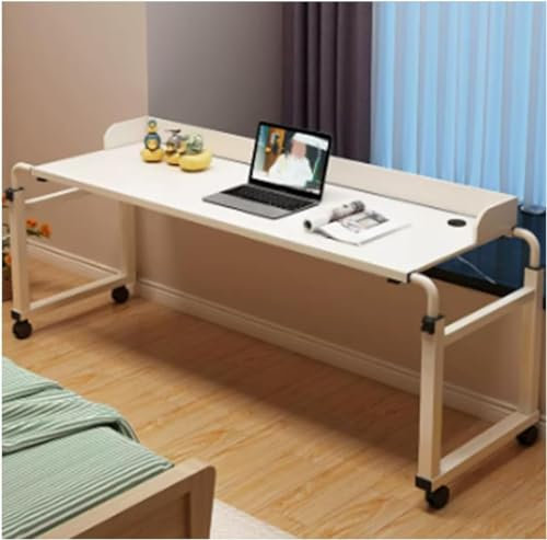 Table de lit réglable en hauteur avec roulettes pour lit simple/double/grand lit/king size, bureau d'ordinateur roulant blanc, plateau de nourriture, table médicale