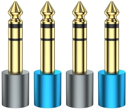 SOUNDFAM Adaptateur Jack 6.35mm Mâle vers 3.5mm Femelle Stéréo Audio, Adaptateur Prise Jack 3.5 TRS 6.35 Plaqué Or - (4-Pièces, 2 Grise & 2 Bleue)