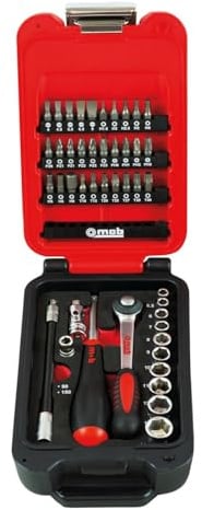 Mob - Coffret box 1/4 46 pièces 6 pans - Cliquet fast - Bouton d'éjection de la douille -Douilles 6 pans pour serrages puissants - Protection des écrous contre le matage.