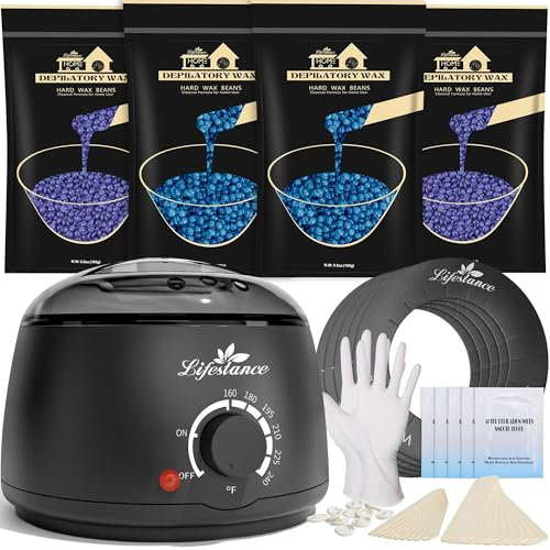Lifestance Kit Chauffe Cire Avec 45 Accessoires 400g Epilation Cire Perles Avec Formule de Lavande pour Corps, Jambes, Visage, Aisselles, epilation Maillot