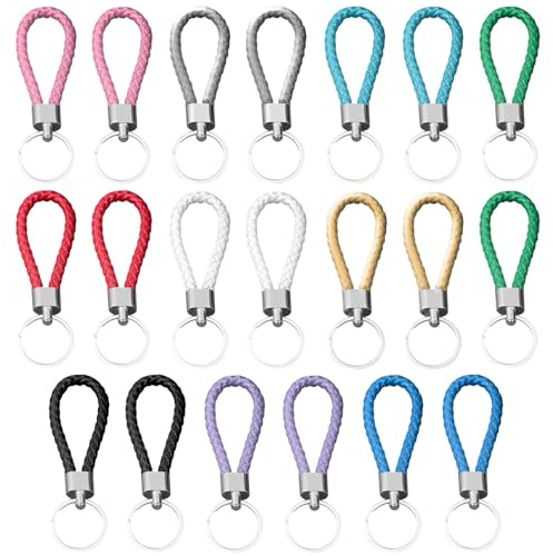 EUPSIIU 20 Piezas Llavero de Cuero Trenzado Coche, Llavero de Correa Trenzada Hecho a Mano para Colgar Llaves de Coche, Correa de Cuero Cuerda Llavero para Coche, Moto, Bicicleta y Llavero de Casa (Co
