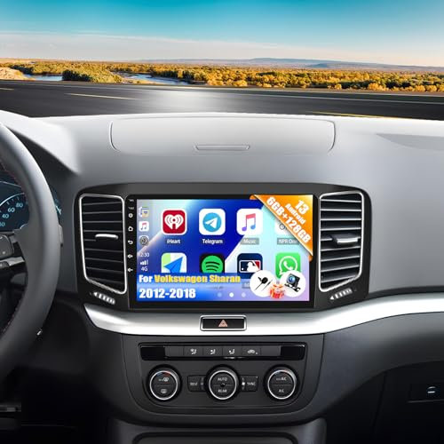 8 Core 6+128G Autoradio für Volkswagen Sharan II 7N Seat Alhambra II mit Carplay Android Auto, 9'' Touchscreen Radio mit Intelligent Voice Bluetooth WiFi GPS FM/RDS 36EQ SWC+Rückfahrkamera