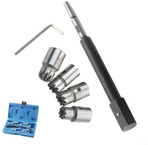 Besttoolifes Kit de herramientas de corte de asiento de inyector diésel de 5 piezas, limpiador de corte de carbono con llave hexagonal de escariador en ángulo plano para la mayoría de los coches
