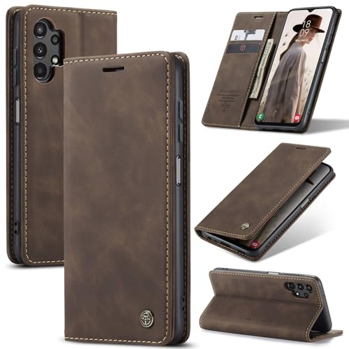Lanranwa Handyhülle für Samsung Galaxy A13 4G/5G Hülle Premium Lederhülle Klappbar Flip Case Handytasche Schutzhülle Klapphülle Standfunktion für Samsung Galaxy A13-Kaffee