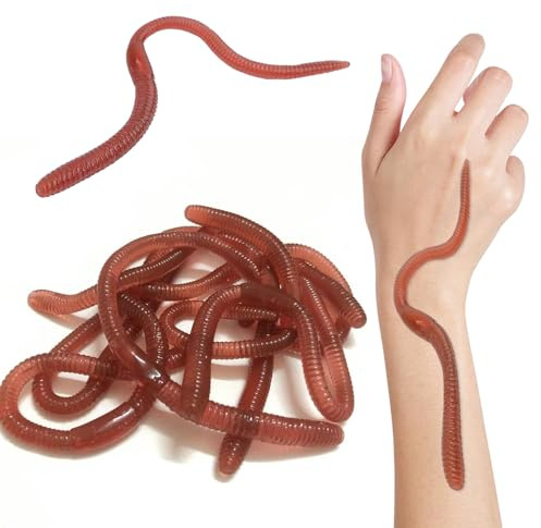 SYEYCW 12 Pièces Ver de Terre Artificiel, 18cm vers élastiques en Plastique, Fausse Réaliste vers de Terre, Accessoires Jouet de Farce, pour Décoration d'halloween, Poisson d'Avril