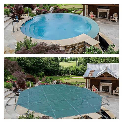 MZZKFC Poolabdeckung Faltbare Runde Schwimmbad-Winterabdeckung, Grünes Anpassbares Schwimmbadschutznetz Mit Einer Tragkraft Von 200kg, 1 2 3 4 5 6 7 8 9 10 11 M(Concrete Floor,30'/9.1m)