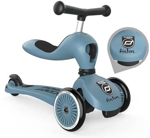 Scoot and Ride Highwaykick 1 Steel personalisierbar – 2in1 Kinderroller & Laufrad – Roller ab 1 Jahr bis 5 Jahre – Höhenverstellbar & Kippsicher – Premium Kickroller für Kinder