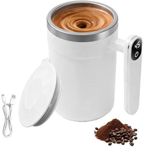 Tasse à café à mélangeur automatique avec couvercle et poignée, en acier inoxydable, 400 ml, avec affichage de la température, tasse à café, gobelet mélangeur magnétique