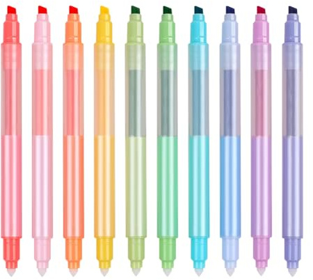 FSSTUD Bunte radierbare Textmarker, Doppelspitze, niedlich, fluoreszierende Textmarker, Keilspitze, Journaling-Marker, nicht blutende Textmarker für Bibelstudium, 10 Stück