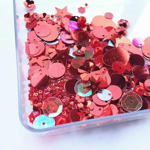 Perles de cristal mélangées, perles plates rondes en PVC, paillettes rouges, 10 g/sachet, perles de rocaille en verre pour la confection de vêtements et robes de mariée - Paillettes rouges - 120 g