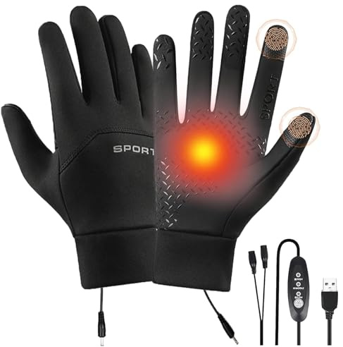 Heyzeibo USB-Handschuhe Beheizbar, Winterhandschuhe für Herren und Damen, Winterhandschuhe Touch 3 Temperaturen (45°C-55°C), Wasserdicht & Winddicht für Ski, Fahrräder, Ideal für Ski, Motorrad
